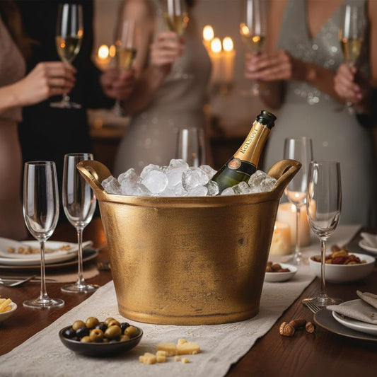 ** Solid Bronze Gold 12-Quart Double-Walled Insulated Ice Bucket & Champagne Cooler (13.4" x 9.45")