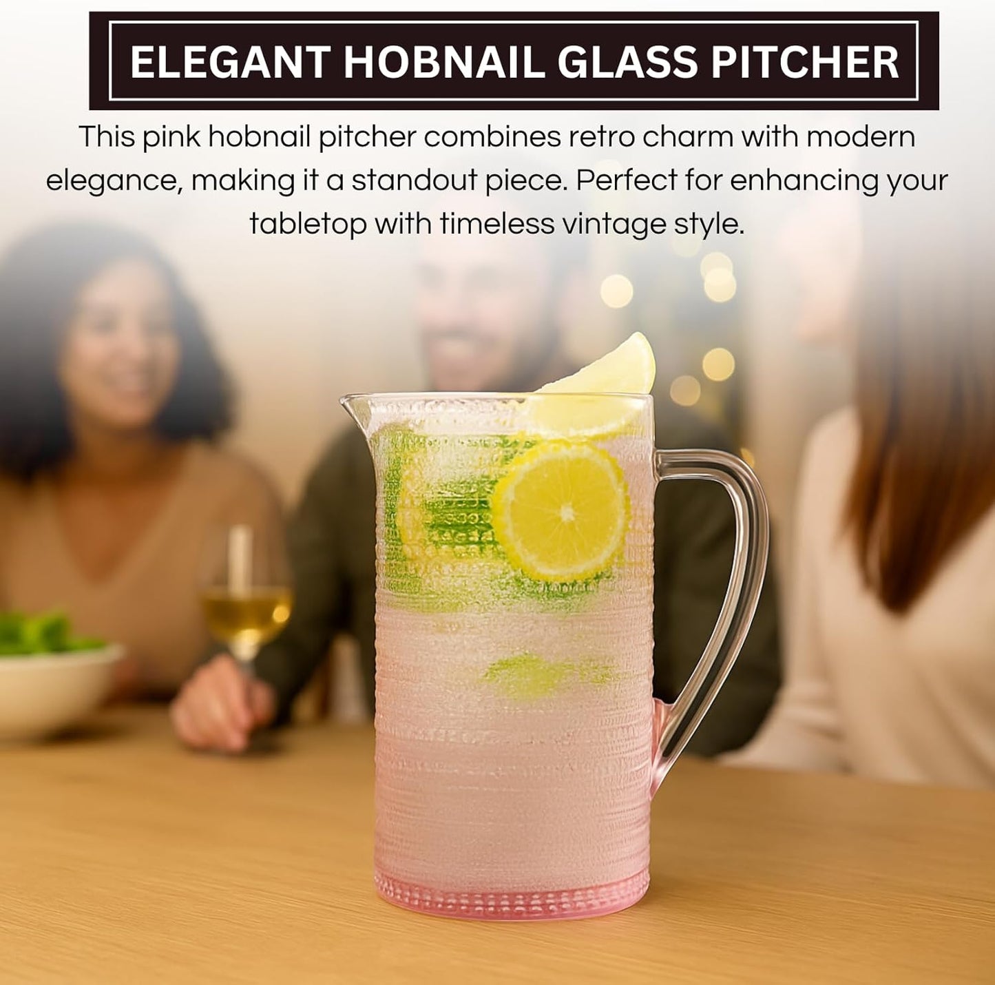 Khen Hobnail Pitcher, Vintage Style Textured Artisan Design - 7.8 Inch Pink