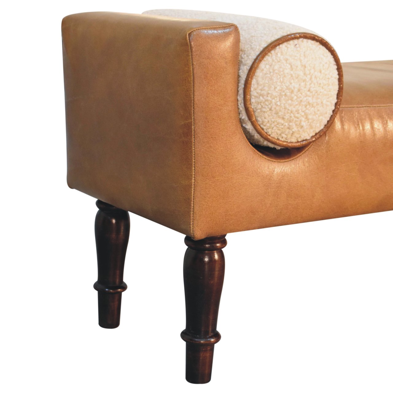Chester Buffalo Leather Bench with Bouclé Bolsters