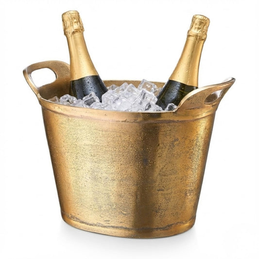 ** Solid Bronze Gold 12-Quart Double-Walled Insulated Ice Bucket & Champagne Cooler (13.4" x 9.45")