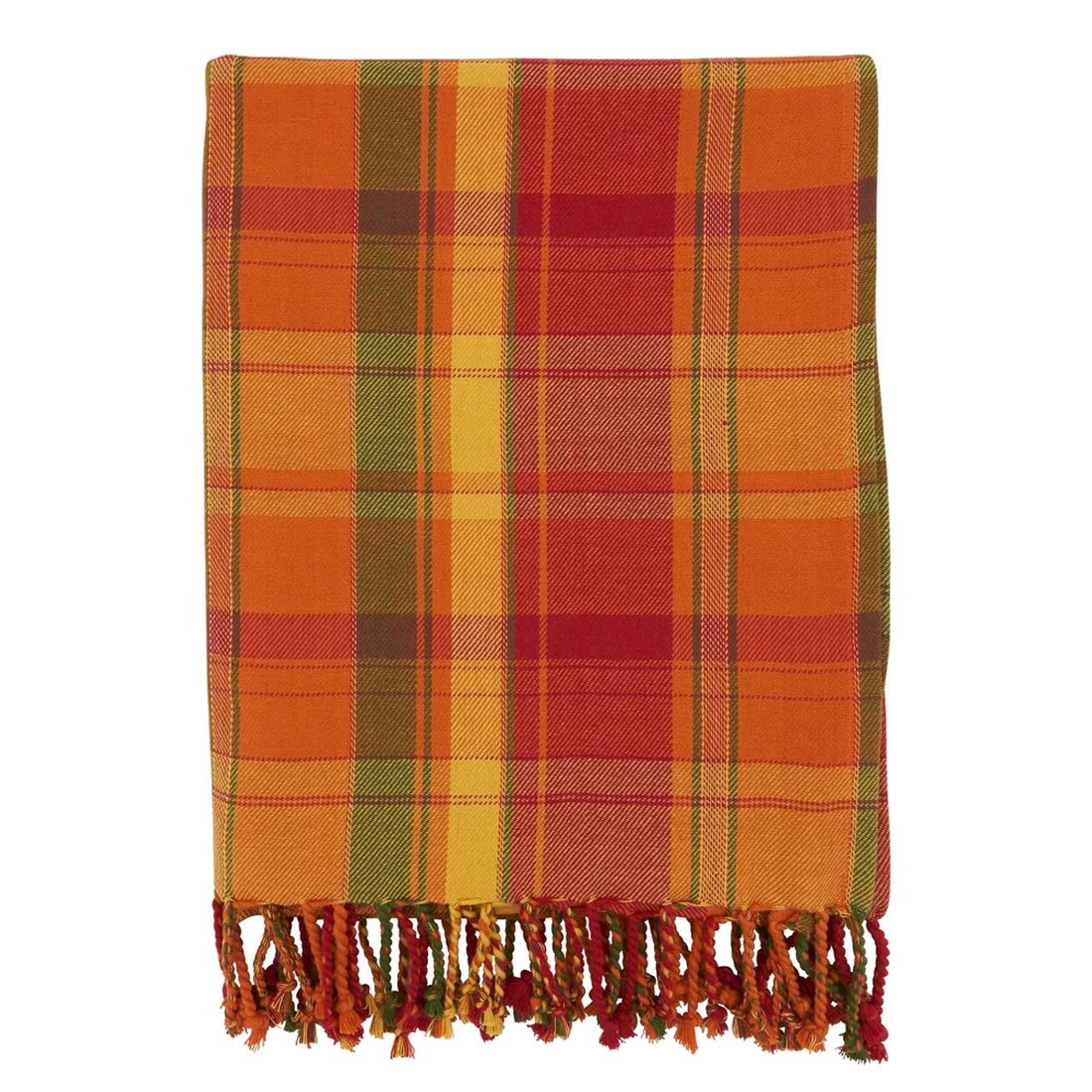 Hawthorne Hunt Plaid Tassel Throw | Terracotta & Estate Green