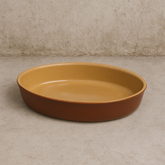 Vintage French Stoneware Oval Dish - Large (1.2 L) - Brown