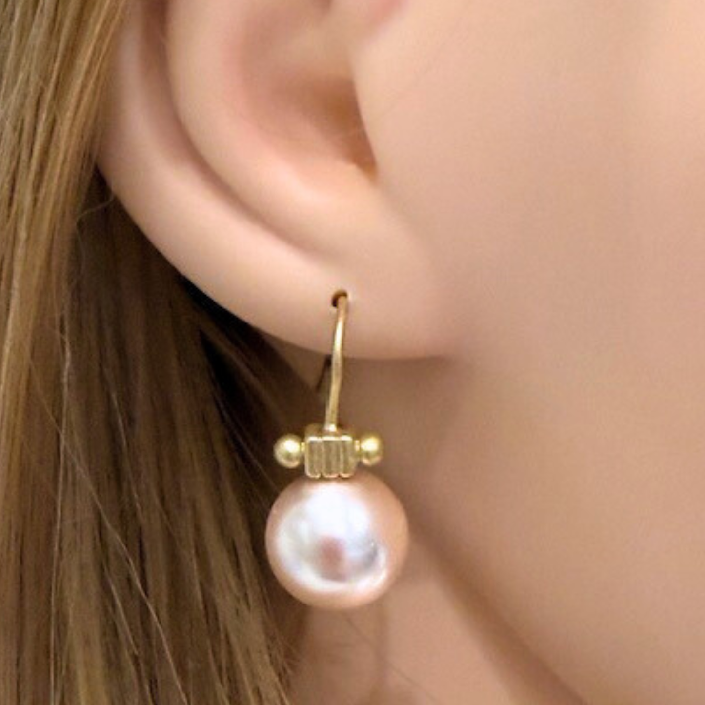 Pearl And Matte Gold Column Top Earrings (Multiple Colors)