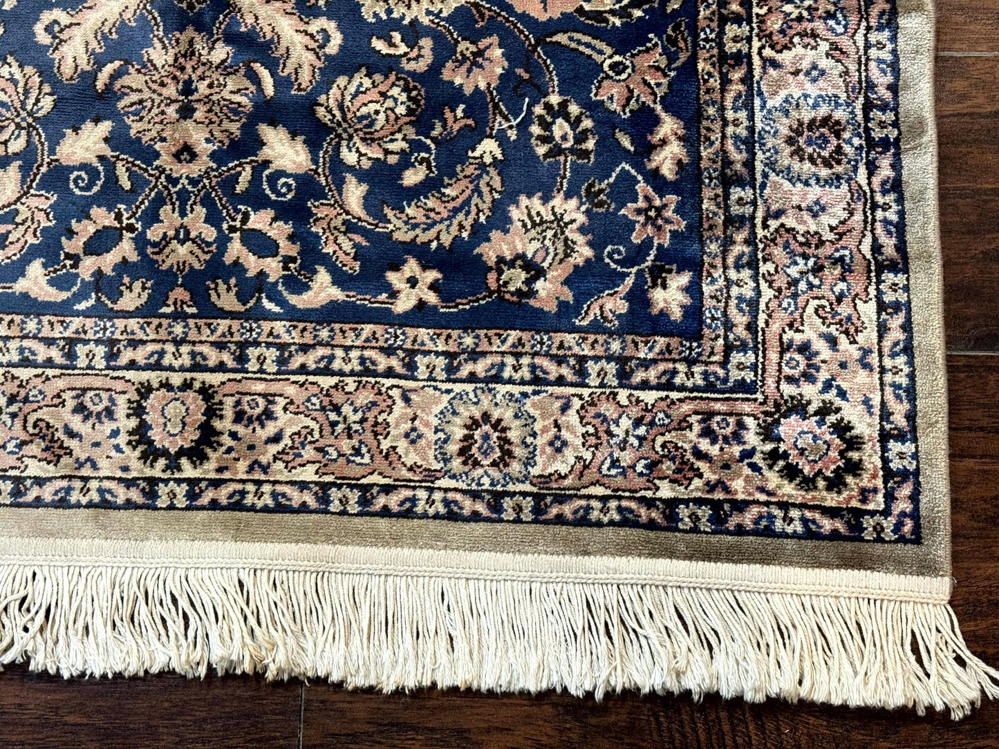 Vintage Art Silk Rug 3x4, Traditional Oriental Persian Design Rug, Belgium Power Loomed Rug, Navy Blue