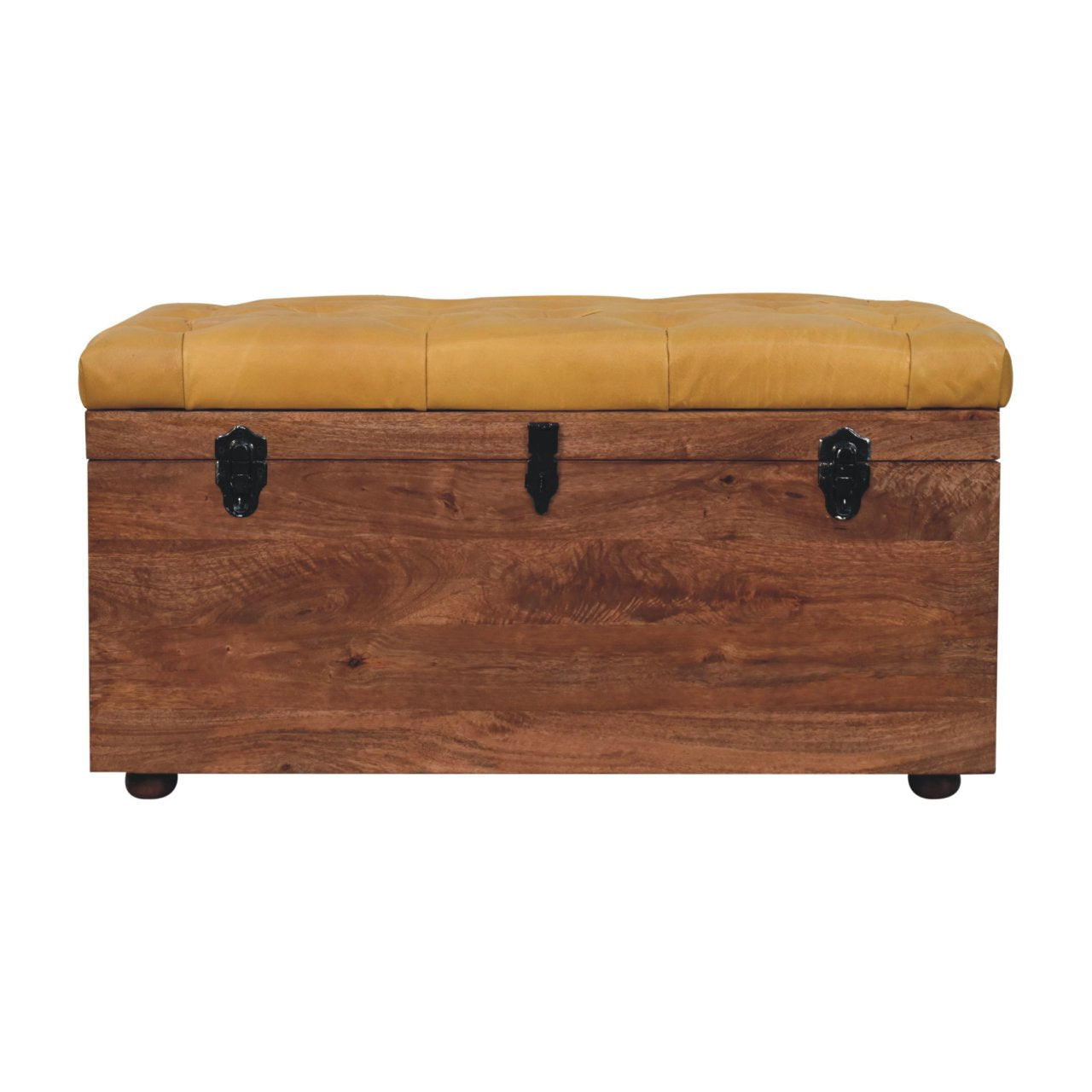Sporting Estate Buffalo Leather & Mango Wood Storage Bench — Honey