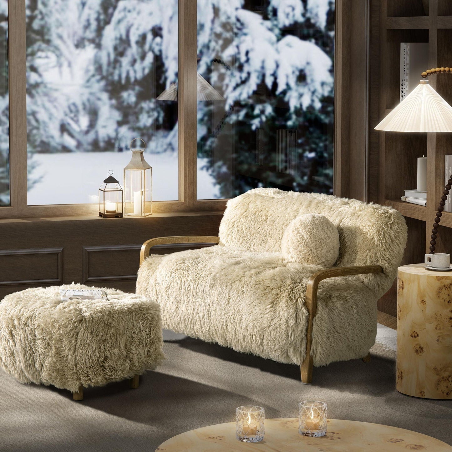 ** Enchante - Sheepskin Accent Loveseat - Taupe / Natural