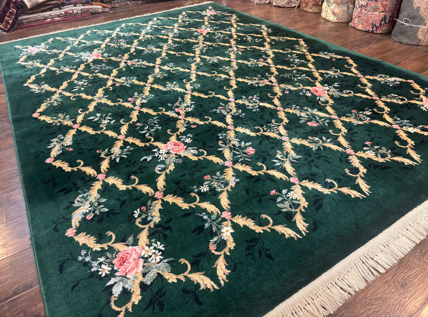 Karastan Garden of Eden Rug 8.8 x 11.8, Green Savonnerie 509/1733, Wool