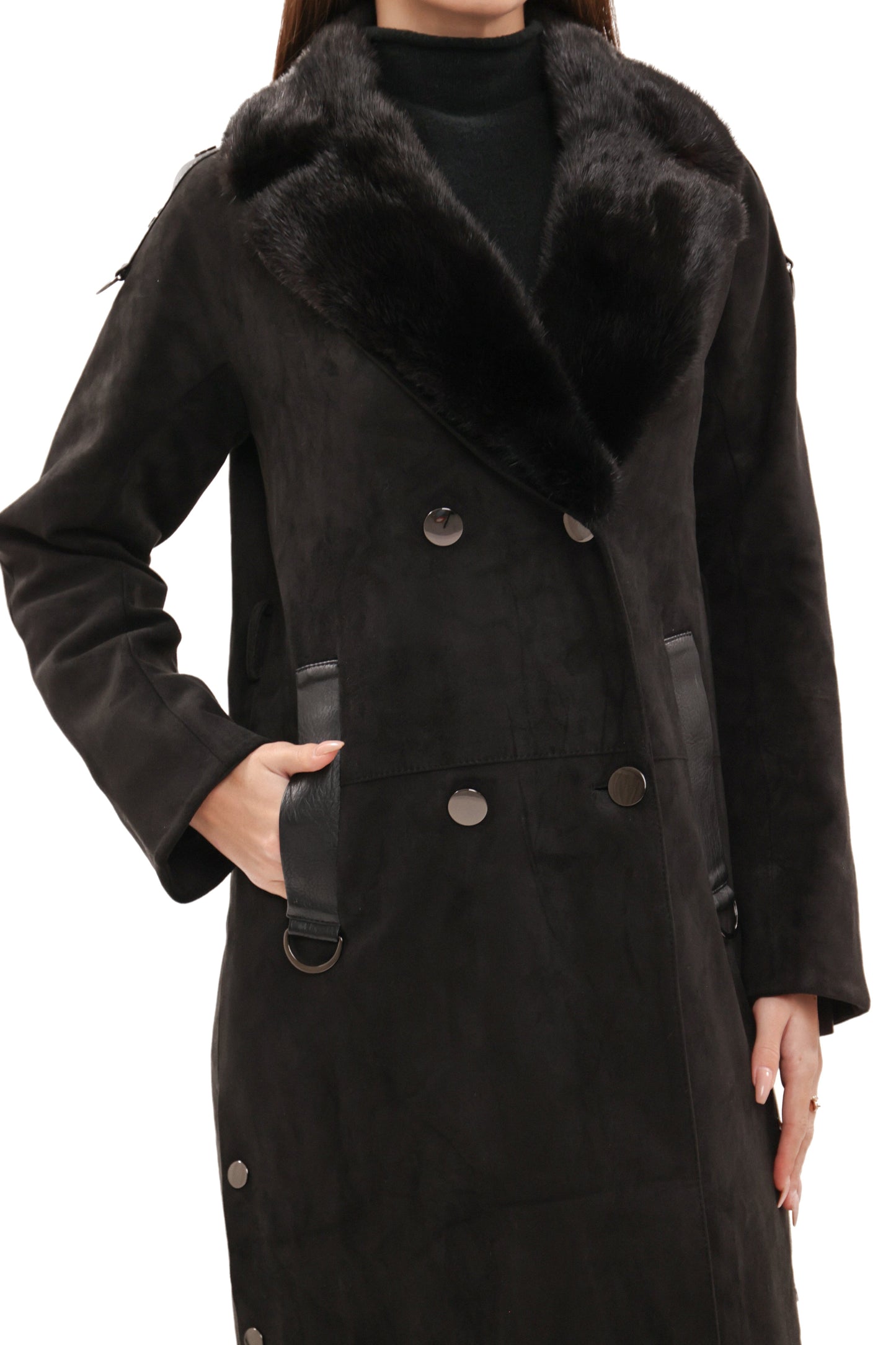 Genuine Mink Fur Eco Suede Coat