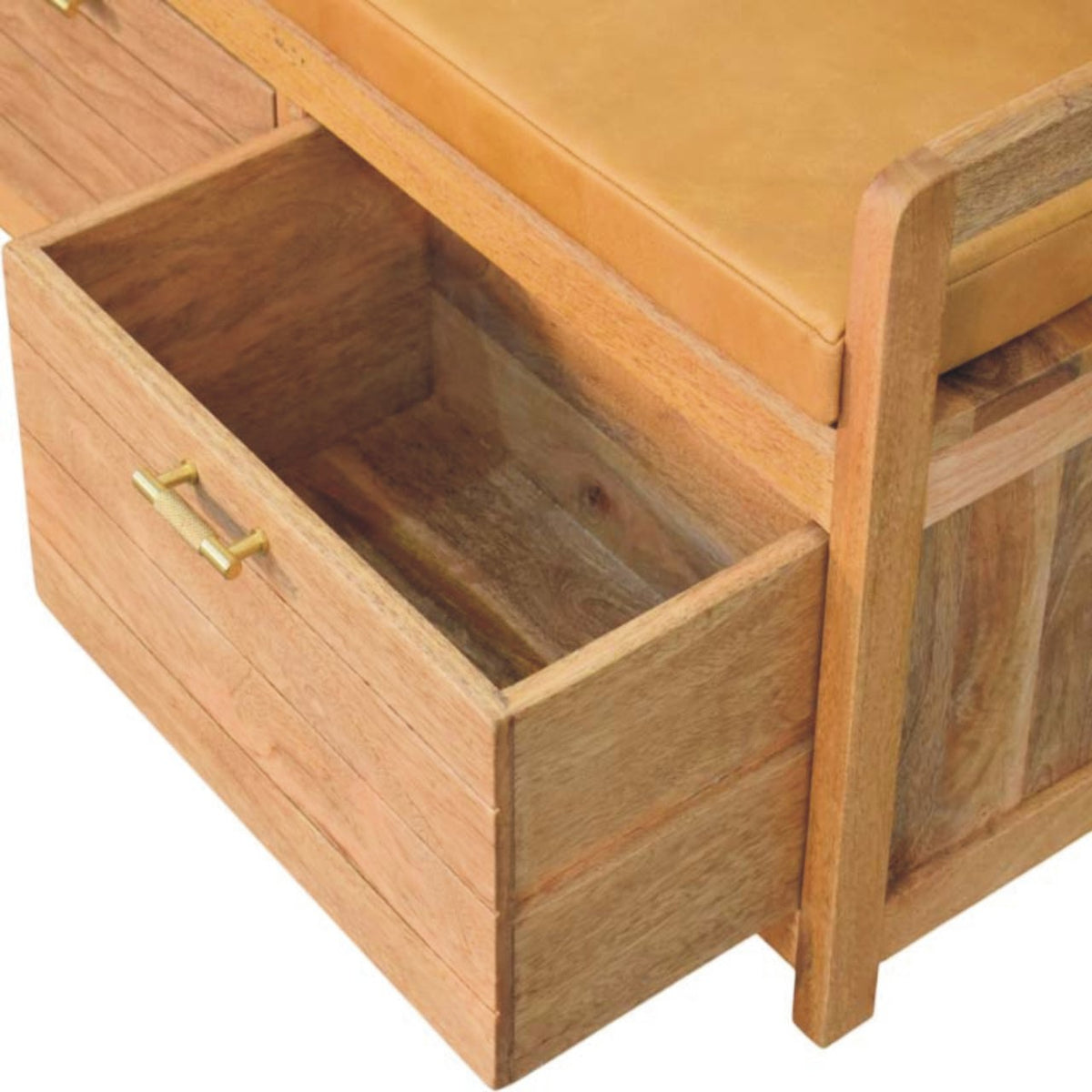 The Oxford Oak & Buffalo Leather Storage Bench — Tan