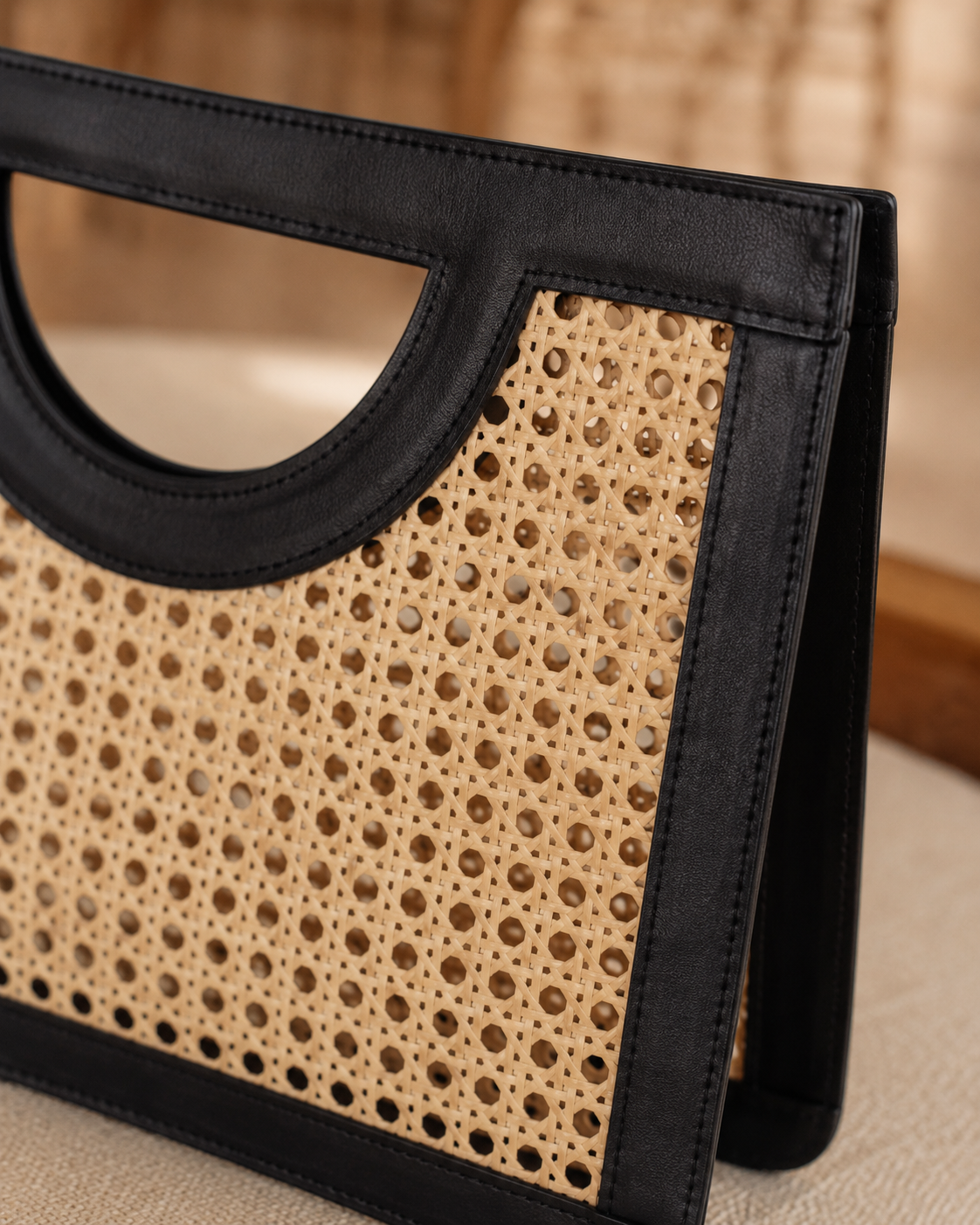 Cora Leather and Rattan Handbag