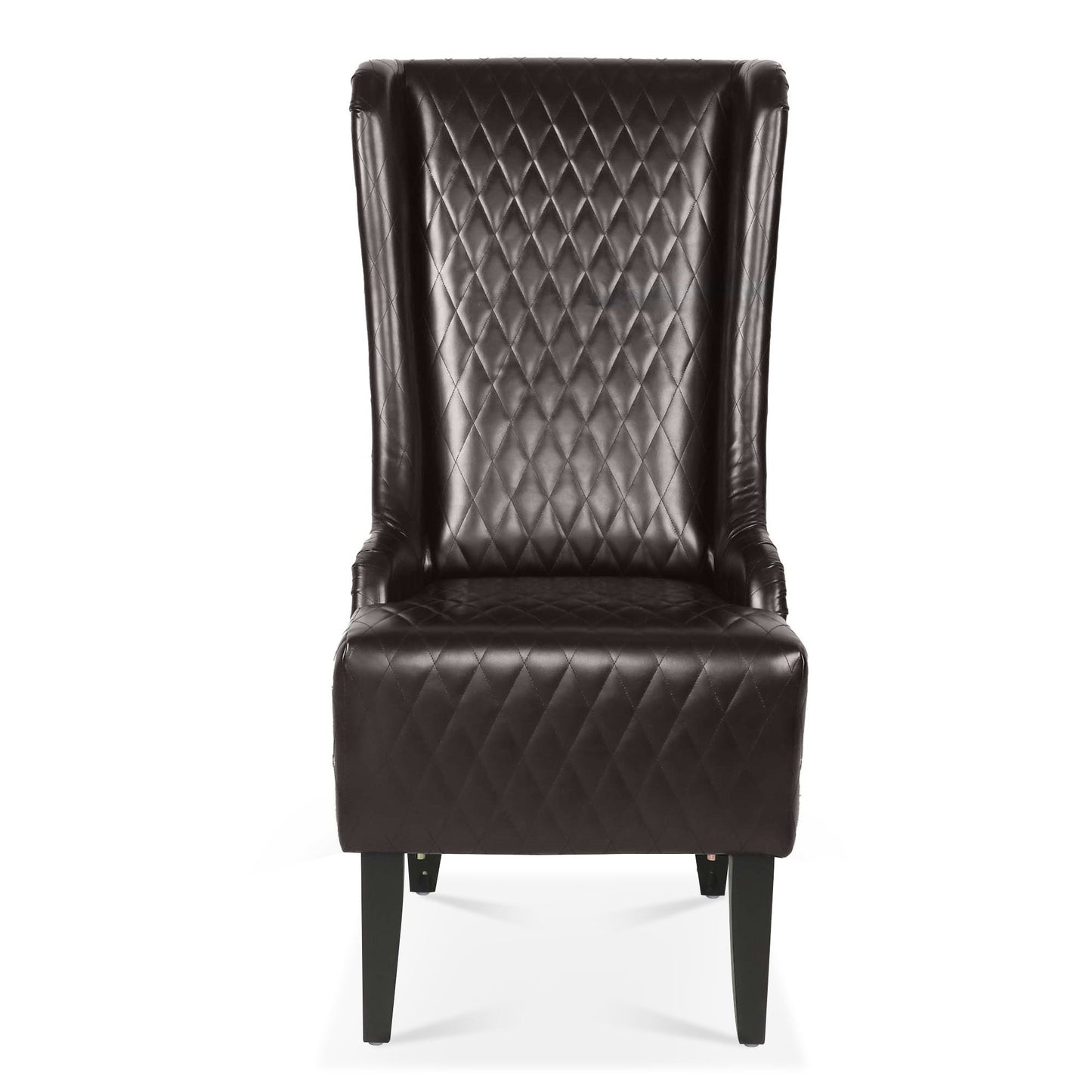 Accent Chair Wingback PU Leather Dark Brown High-Back Birch Legs 220 LB