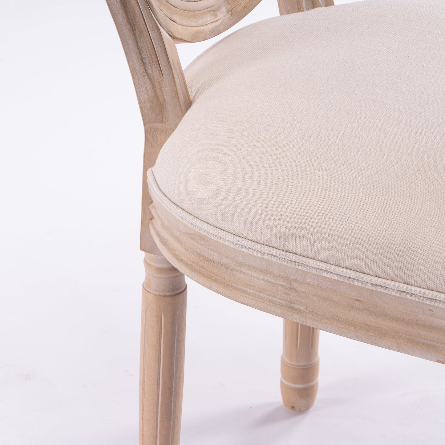 French Style Solid Wood Linen Fabric Rattan Back Dining Chair, Set of 2, Beige