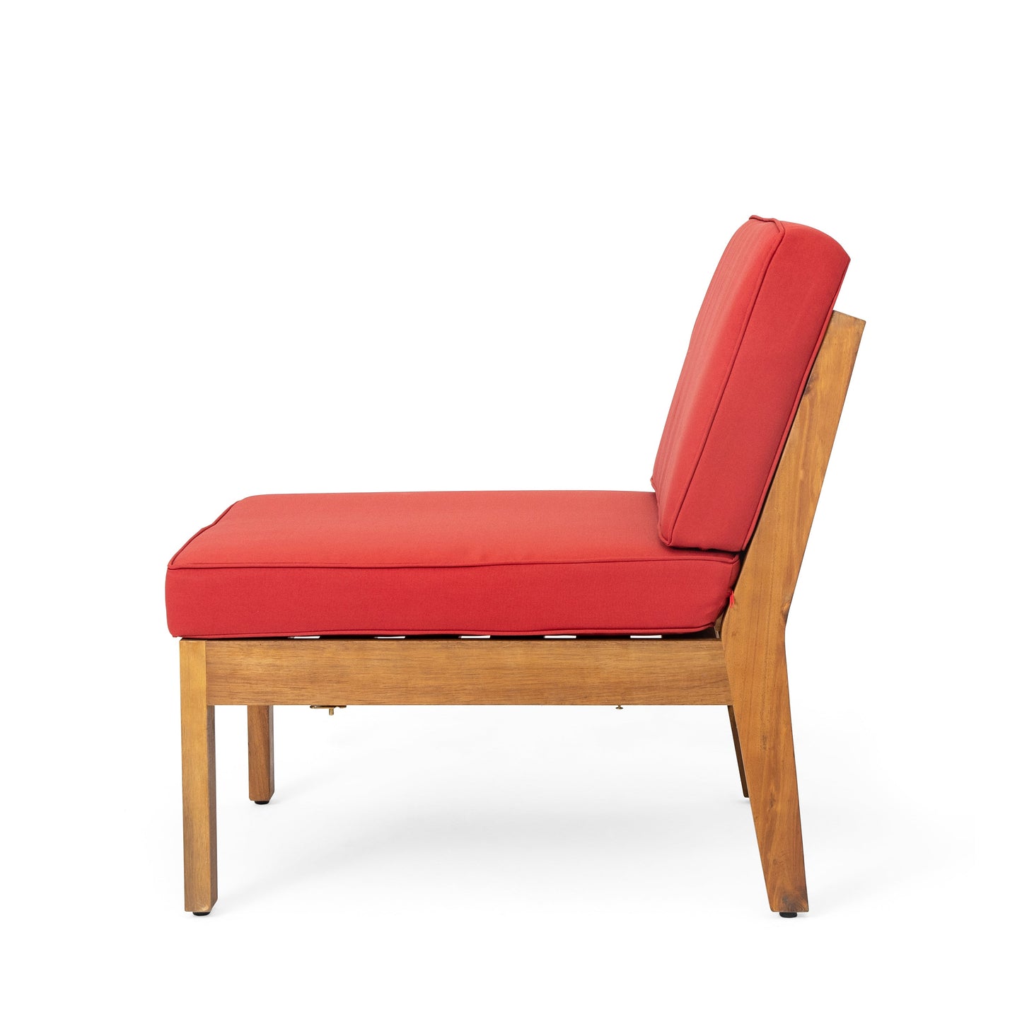 Sofa Sectional Outdoor Curved Acacia Wood Teak Finish Red Cushions 8seater