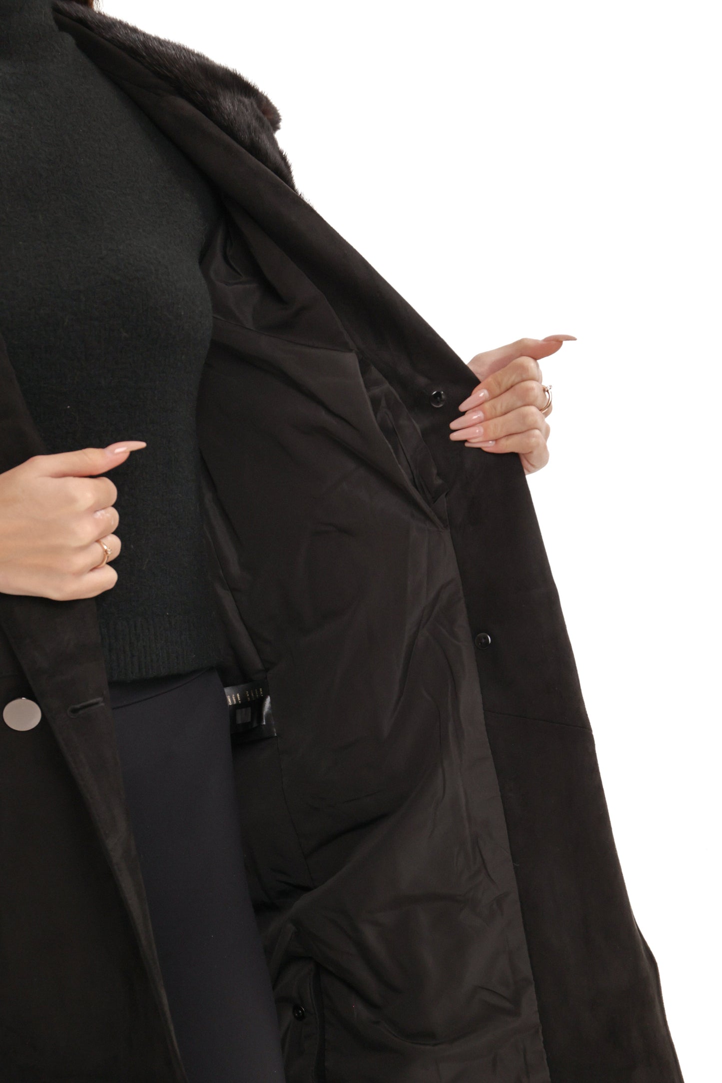 Genuine Mink Fur Eco Suede Coat