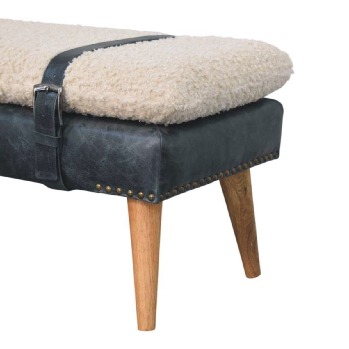 The Calder Bouclé & Buffalo Leather Bench — Oak
