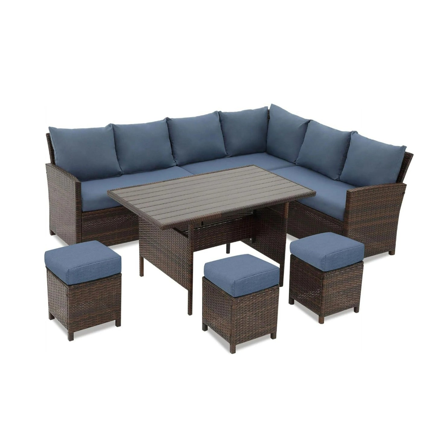 7-Piece Outdoor Patio Dining Set with Modular Sectional Sofa & Storage Coffee Table