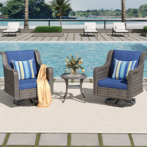 Outdoor Wicker Rattan Swivel Chairs Set of 2 with Side Table