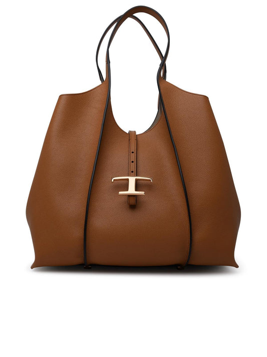 Tod’s Timeless Medium Calfskin Tote in Dark Tan