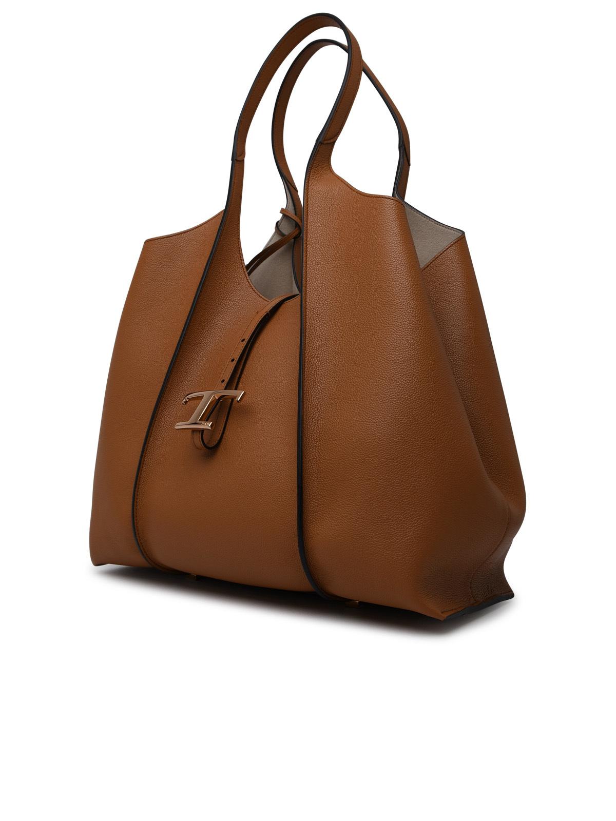 Tod’s Timeless Medium Calfskin Tote in Dark Tan