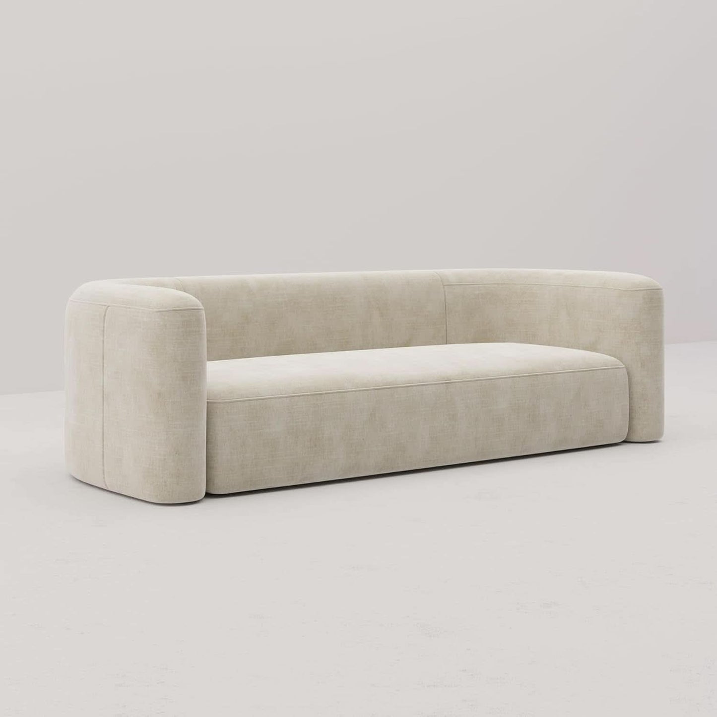 ** Cream Velvet 3 Seater Modern Sofa with Curved Backrest