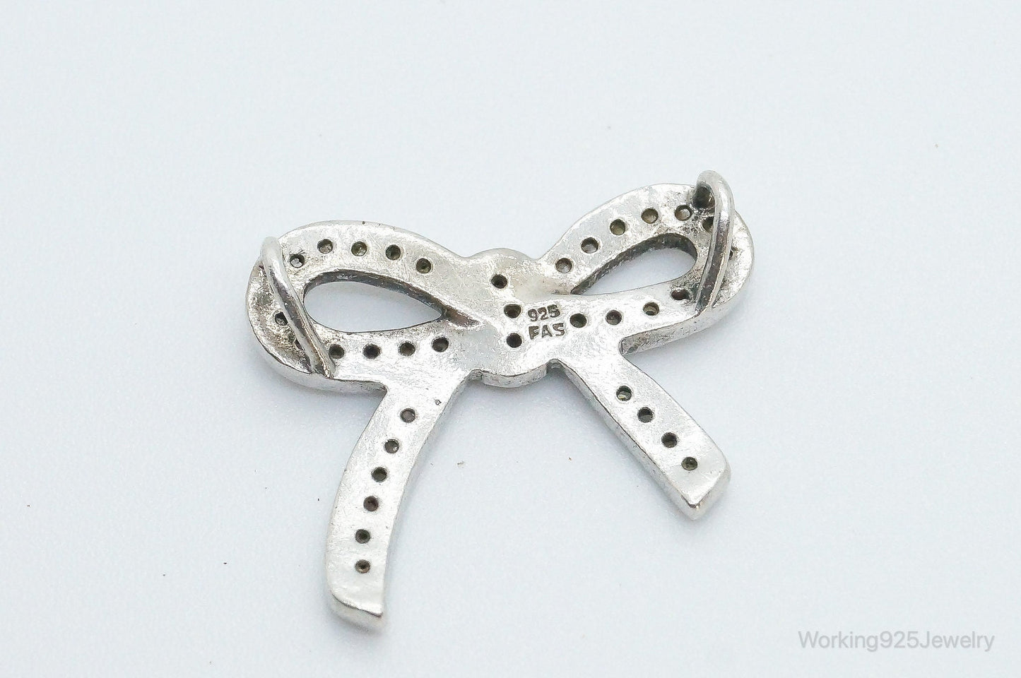 Vintage FAS Cubic Zirconia Bow Sterling Silver Necklace Pendant