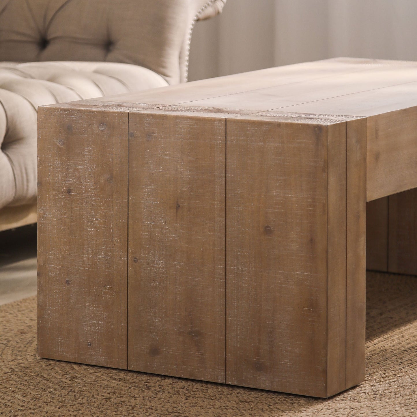 Rustic Oak Wood Coffee Table, 49in Modern Farmhouse Rectangular Table for Living Room