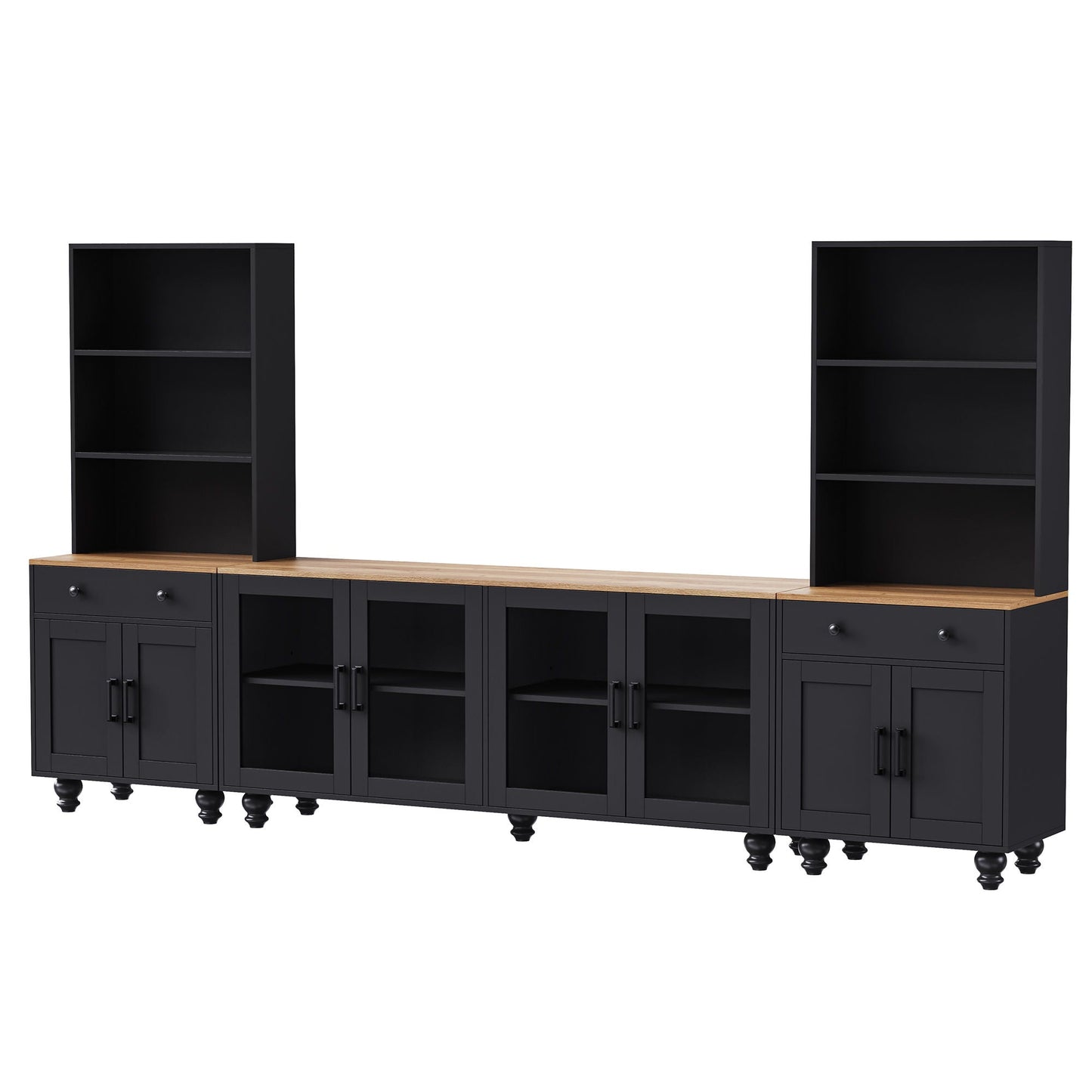 Farmhouse TV Stand With Solid Wood Gourd Shaped Legs For TVs Up To 70"