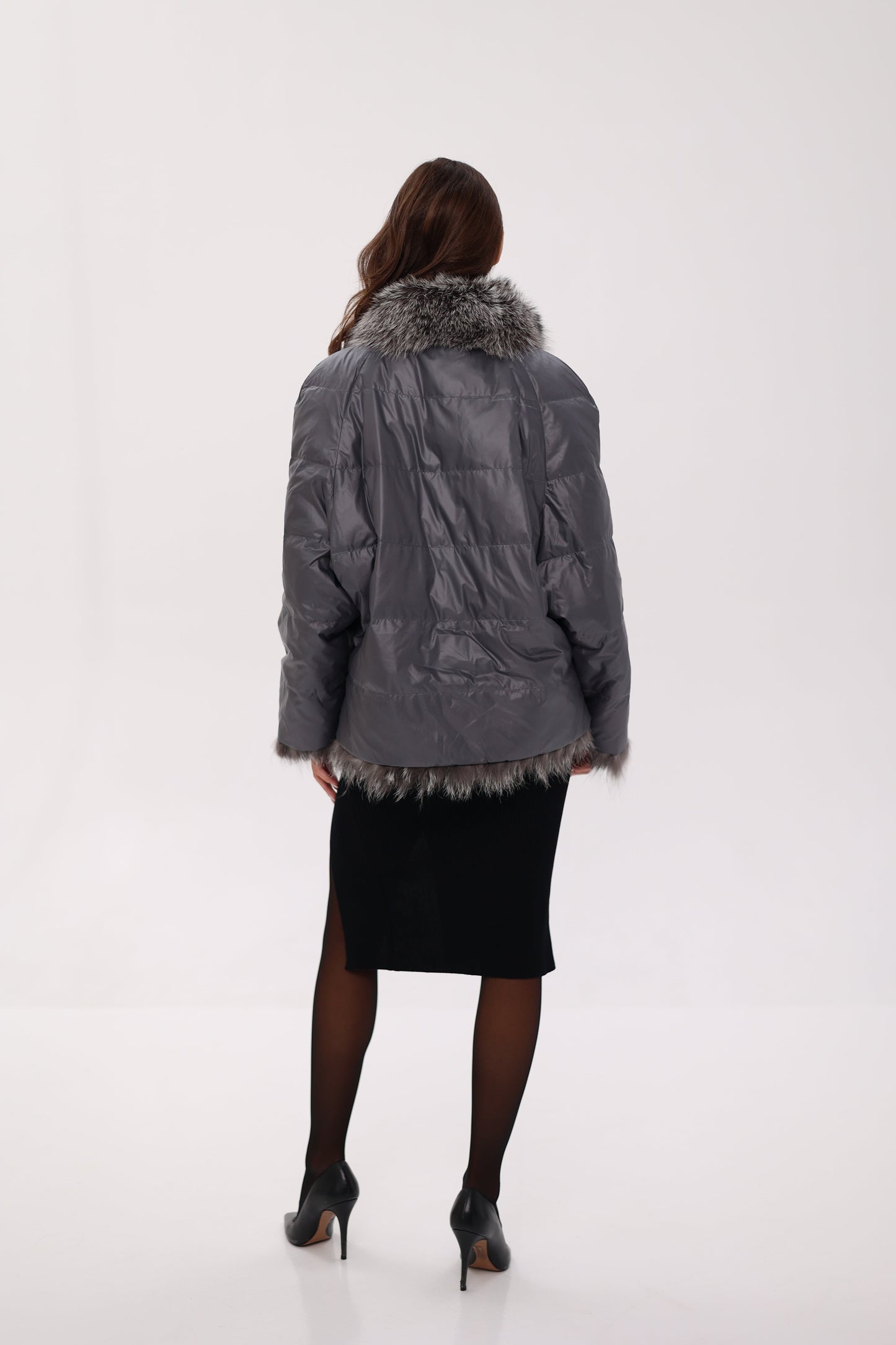 Reversible Genuine Silver Fox  Down Fill Coat