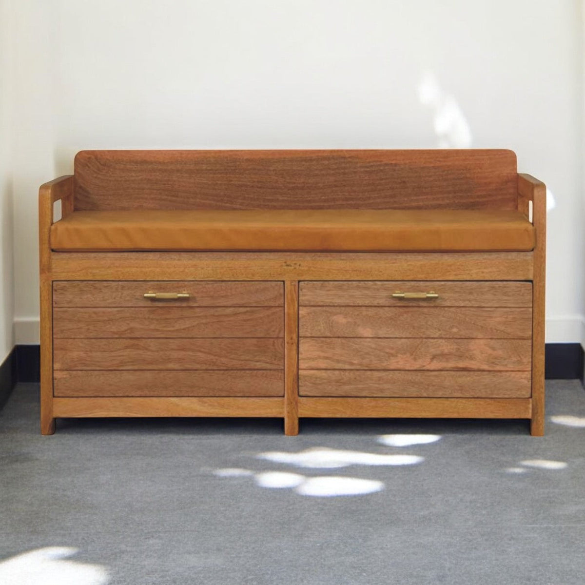 The Oxford Oak & Buffalo Leather Storage Bench — Tan