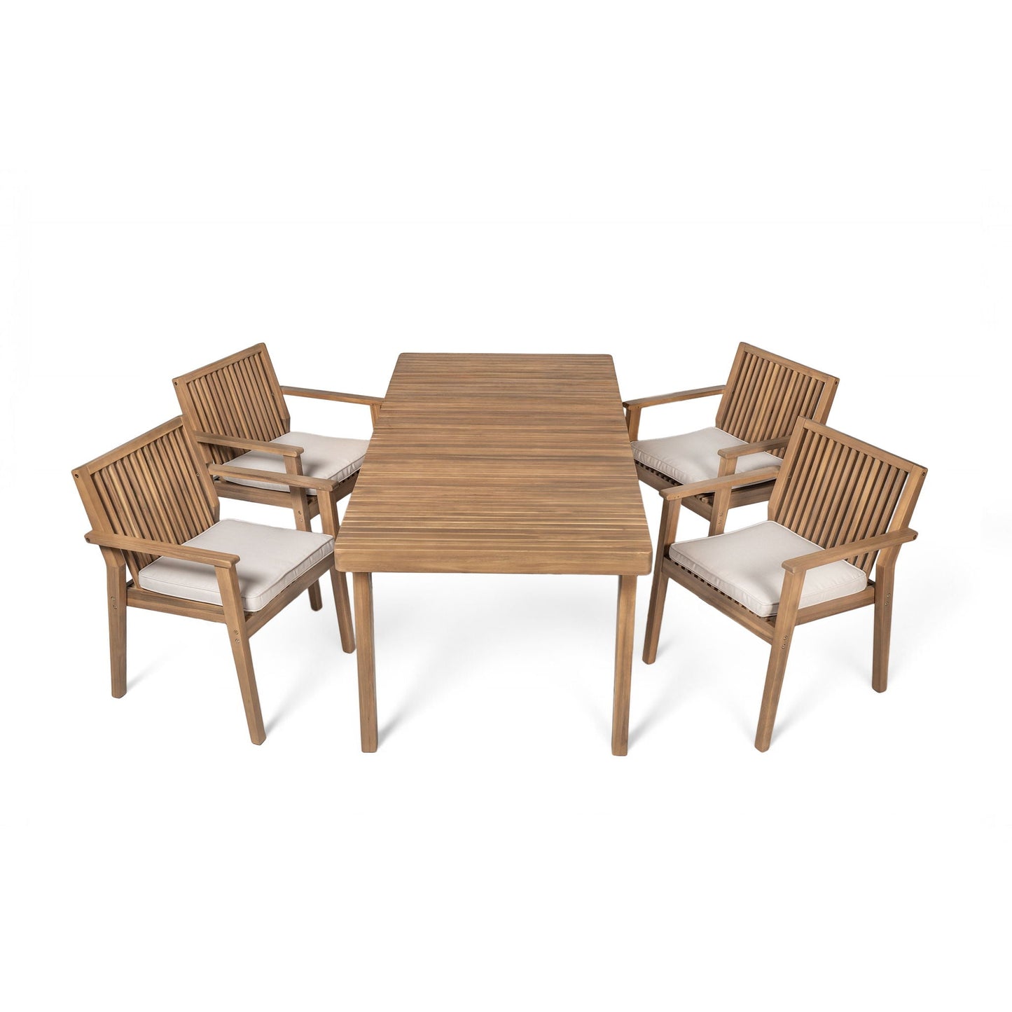 5 Piece Patio Furniture Set Acacia Wood Table And 4 Heavy Duty Cushioned Chairs