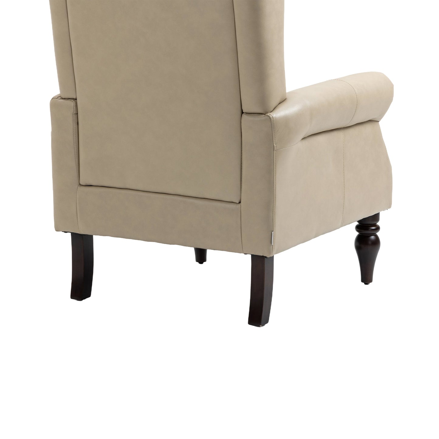 Accent Lounge Chair PU Leather Camel Rubber Wood Legs Sinuous Springs 250 LB