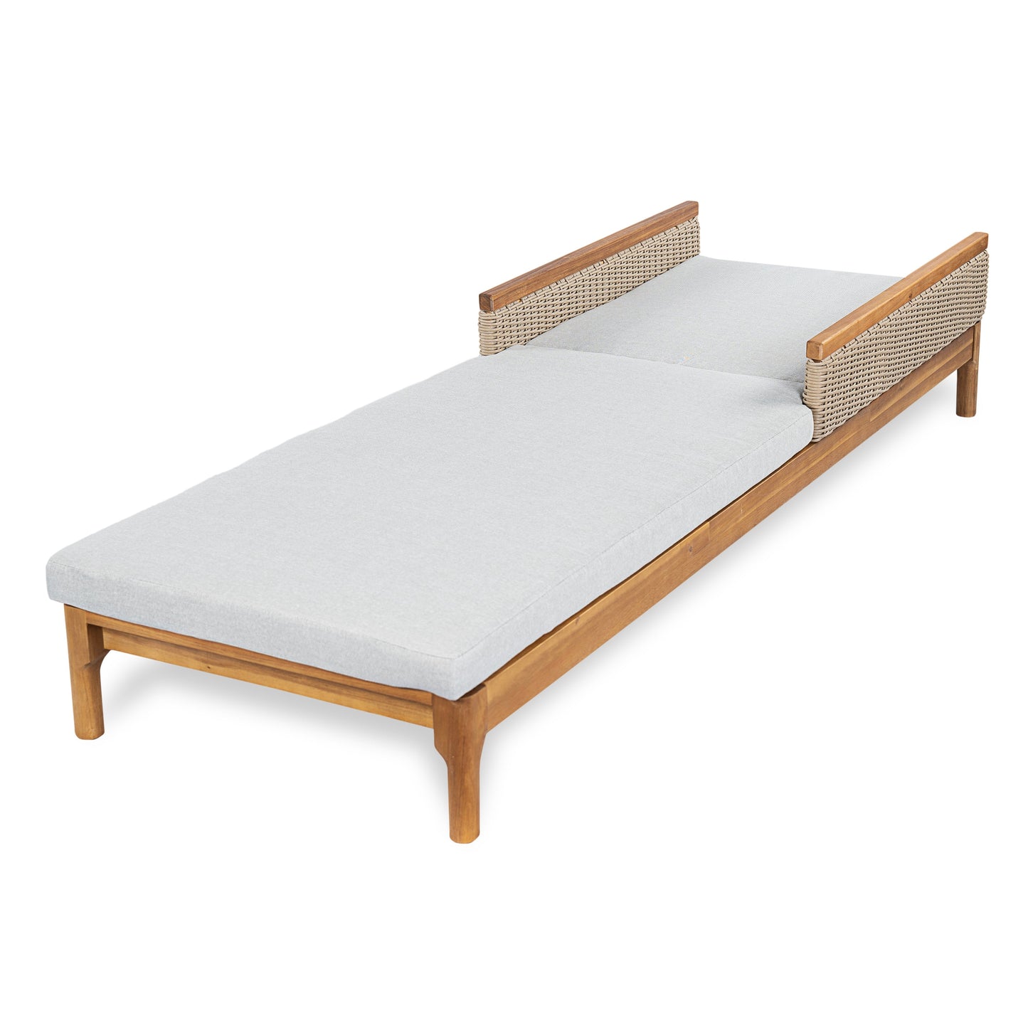 Sun Lounger Set Modern - Acacia Wood, Grey Cushions, Light Grey Wicker, 76.8in