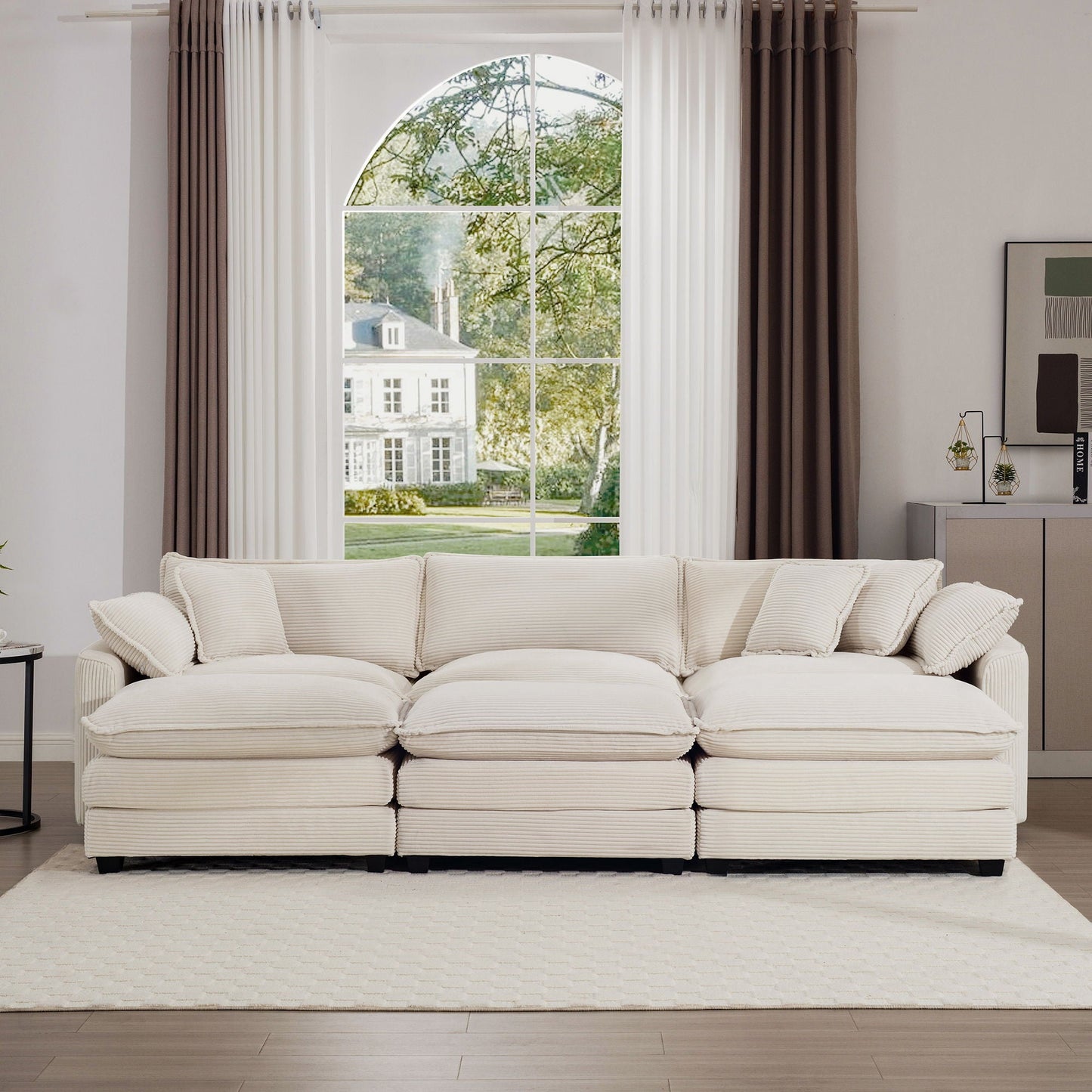Modern Oversized Modular Cushion Sofa With Ottoman, Low Back, Deep Seating Sofa Set