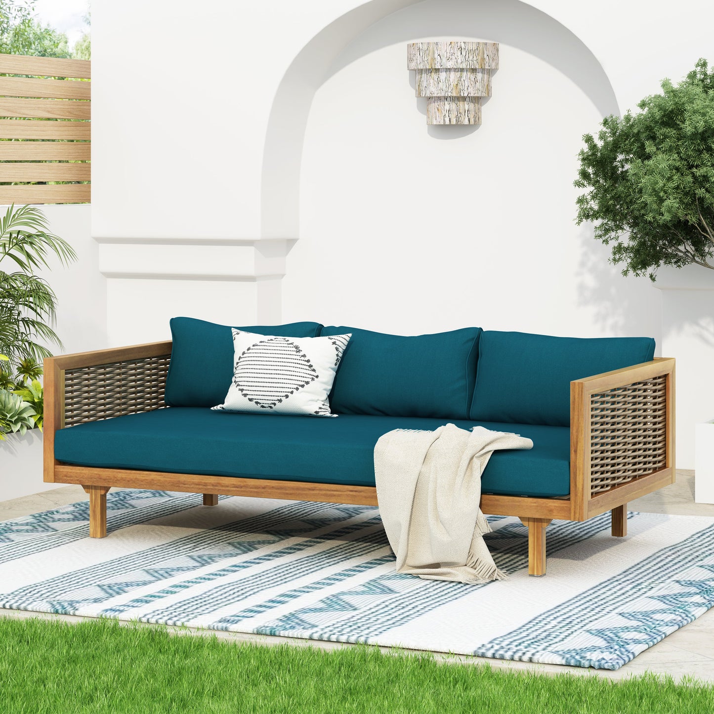 Patio Set Sectional Wicker Dark Teal Cushions Weather Resistant