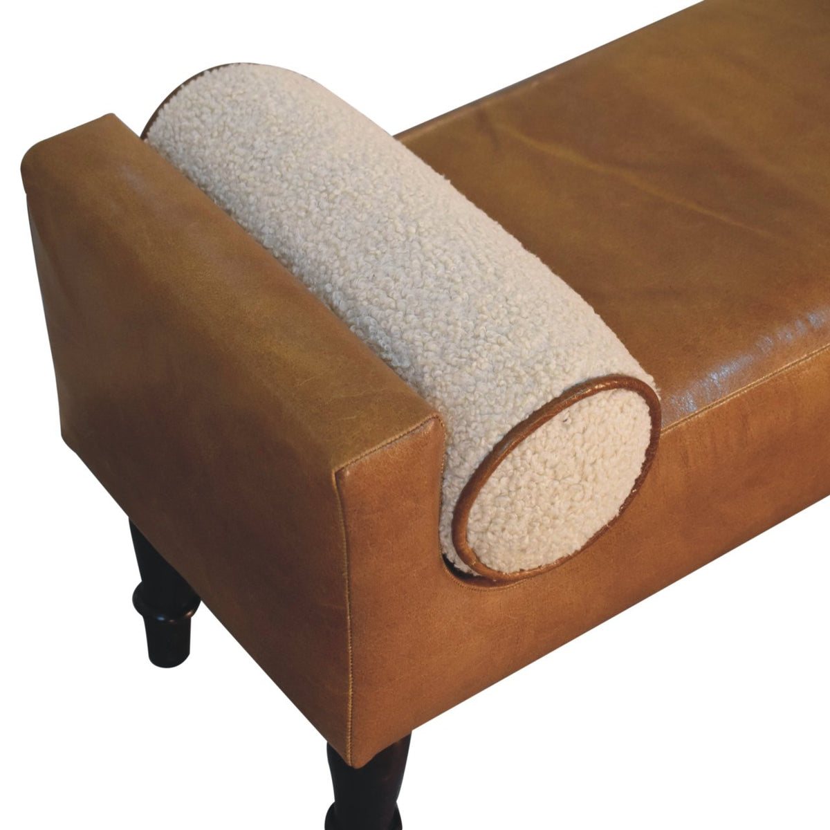 Chester Buffalo Leather Bench with Bouclé Bolsters