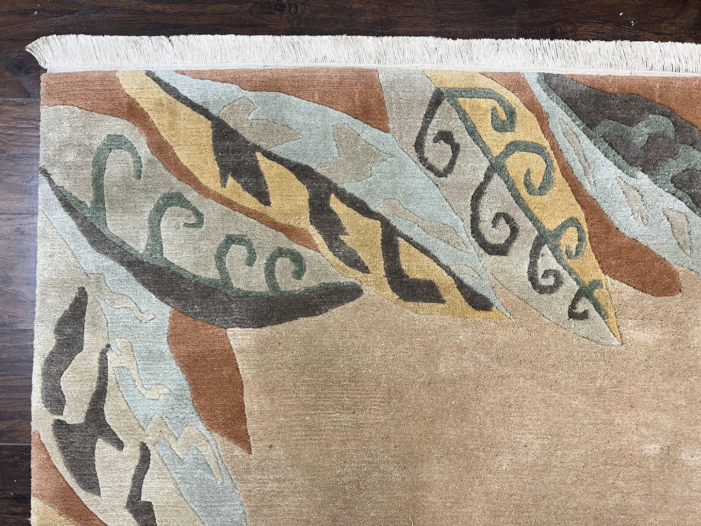Modern Tibetan Rug 7x10, Soft Wool, Tufenkian Style Carpet, Tibet Nepali Rug, Open Field, Handmade Wool Rug