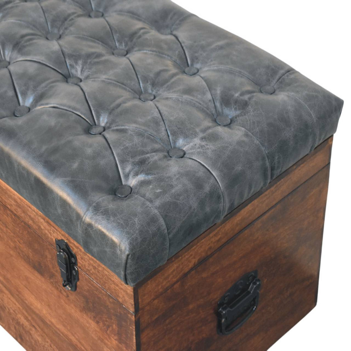 The Bridlewood Tufted Leather Storage Trunk — California Walnut