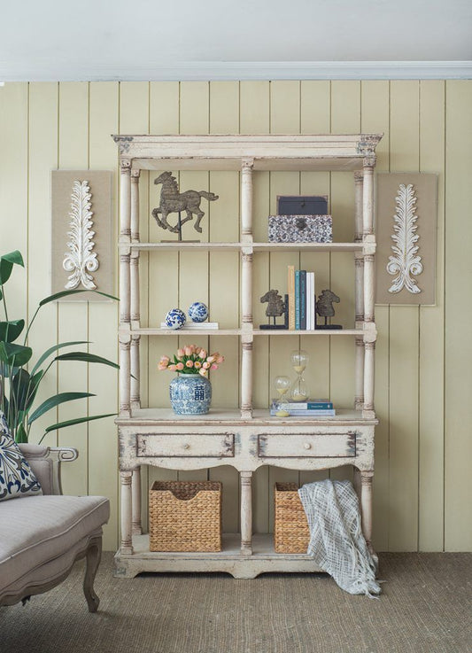 Adela - French Country Bookcase Display Storage Shelf Etageres - Antique White