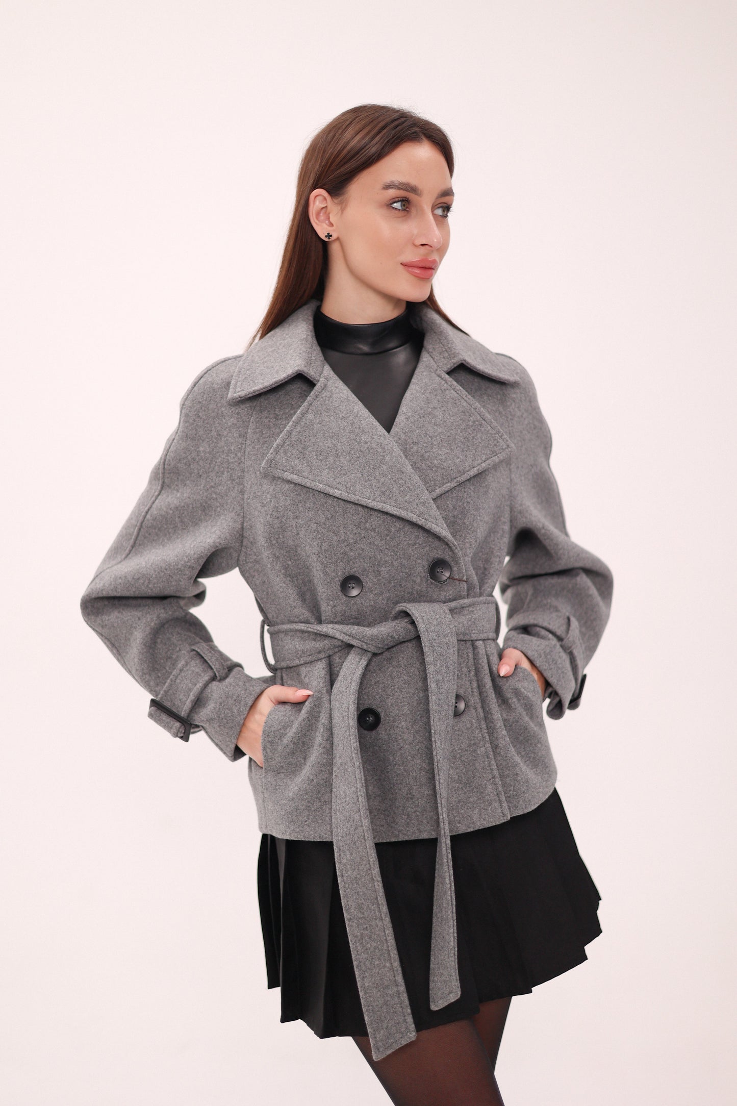Megan Tailored Wool Blend Coat in Grey