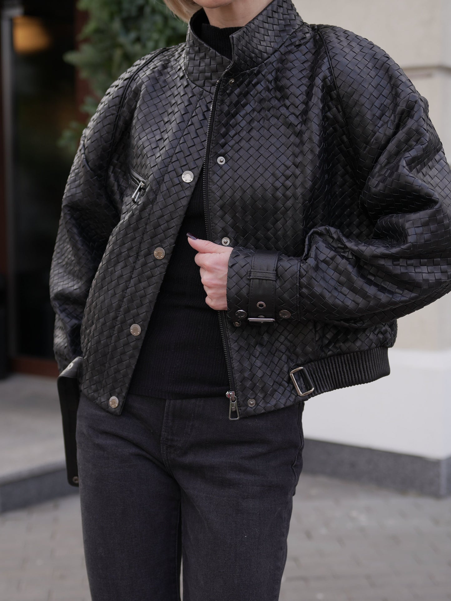 Marlowe Braided Genuine Leather Jacket in Black