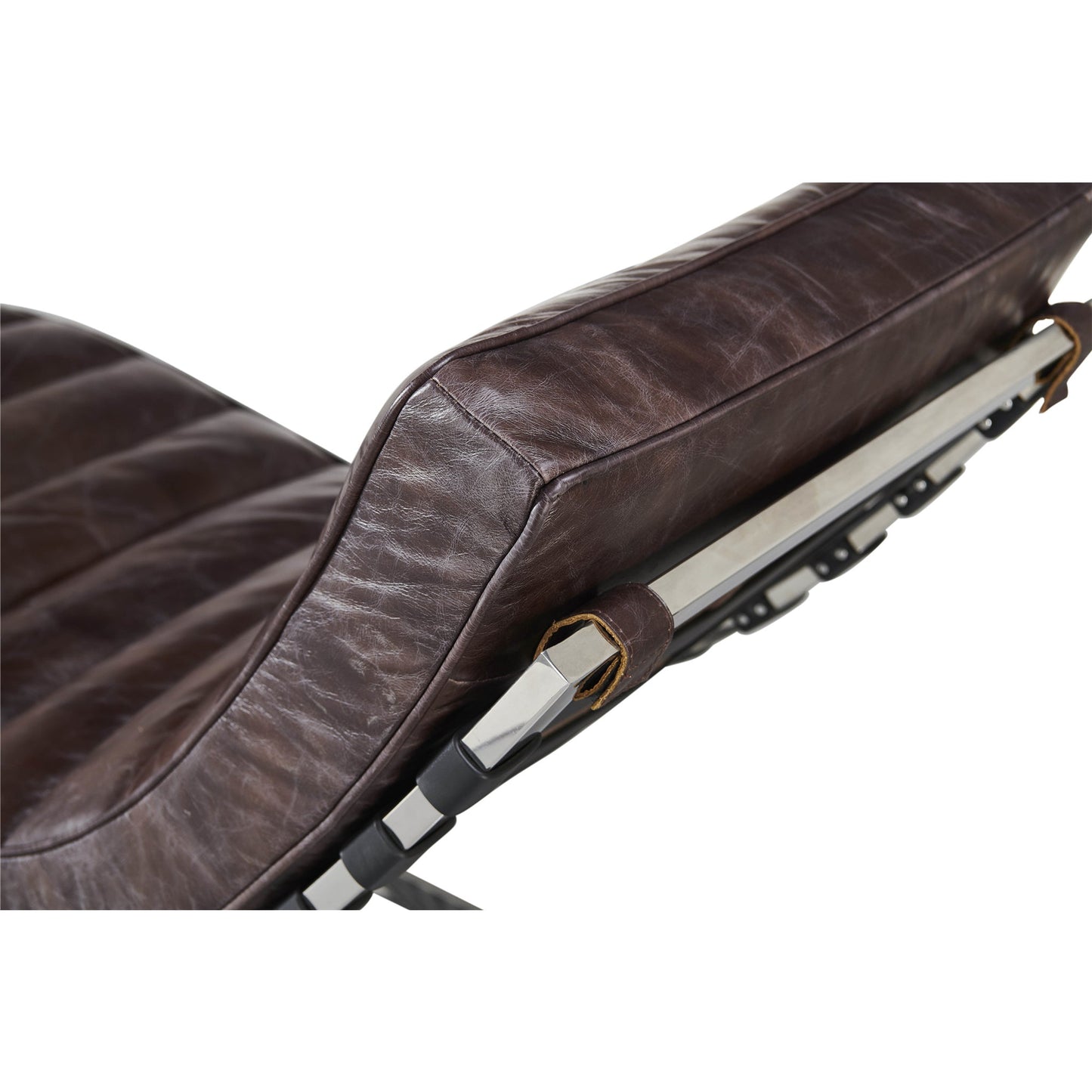 Sporting Estate Channeled Leather Chaise Lounge — Dark Brown