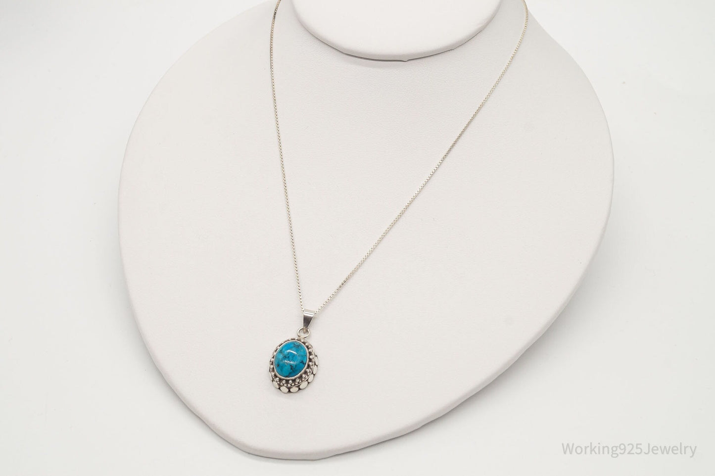 Vintage Turquoise Bali Style Sterling Silver Necklace