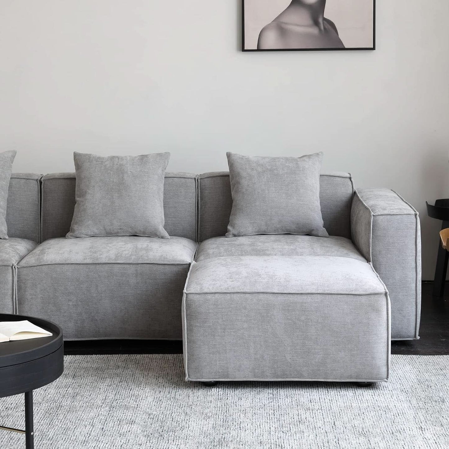 Grey Modular Sectional Sofa Set With Ottoman And Chaise