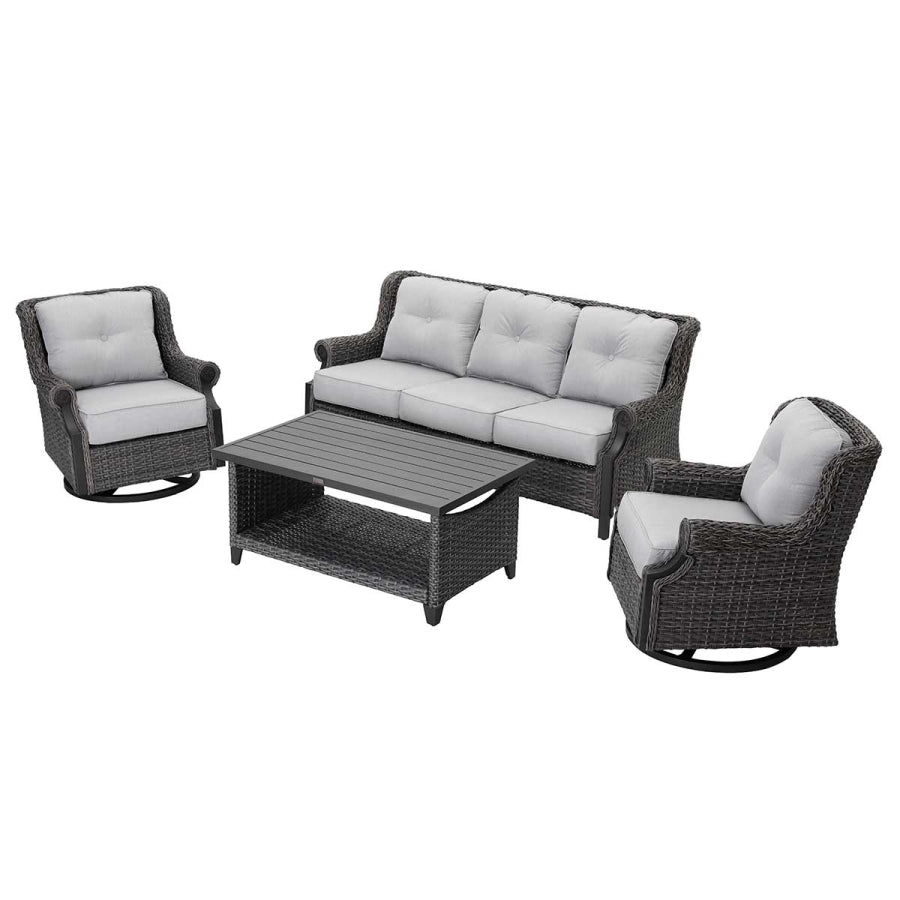 Lassen 4-Piece Woven Outdoor Lounge Set with Swivel Rocking Chairs – Gray