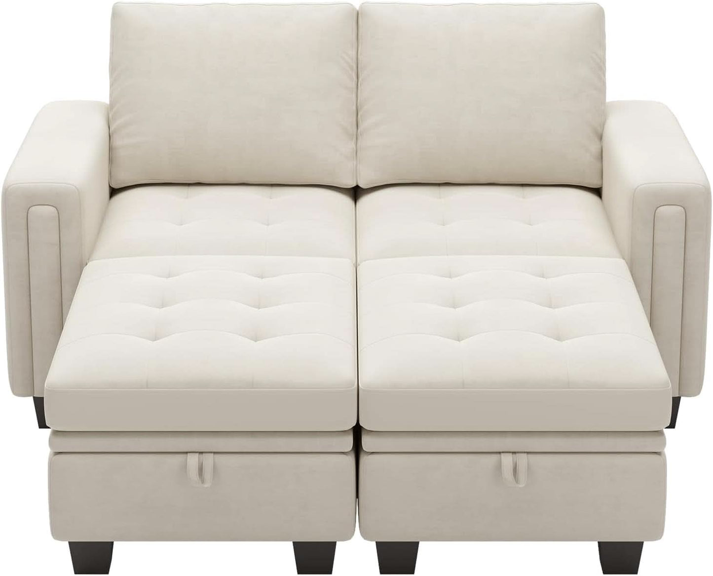 Beige Velvet Modular Sectional Sofa With Storage Sleeper