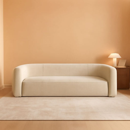 ** Cream Velvet 3 Seater Modern Sofa with Curved Backrest