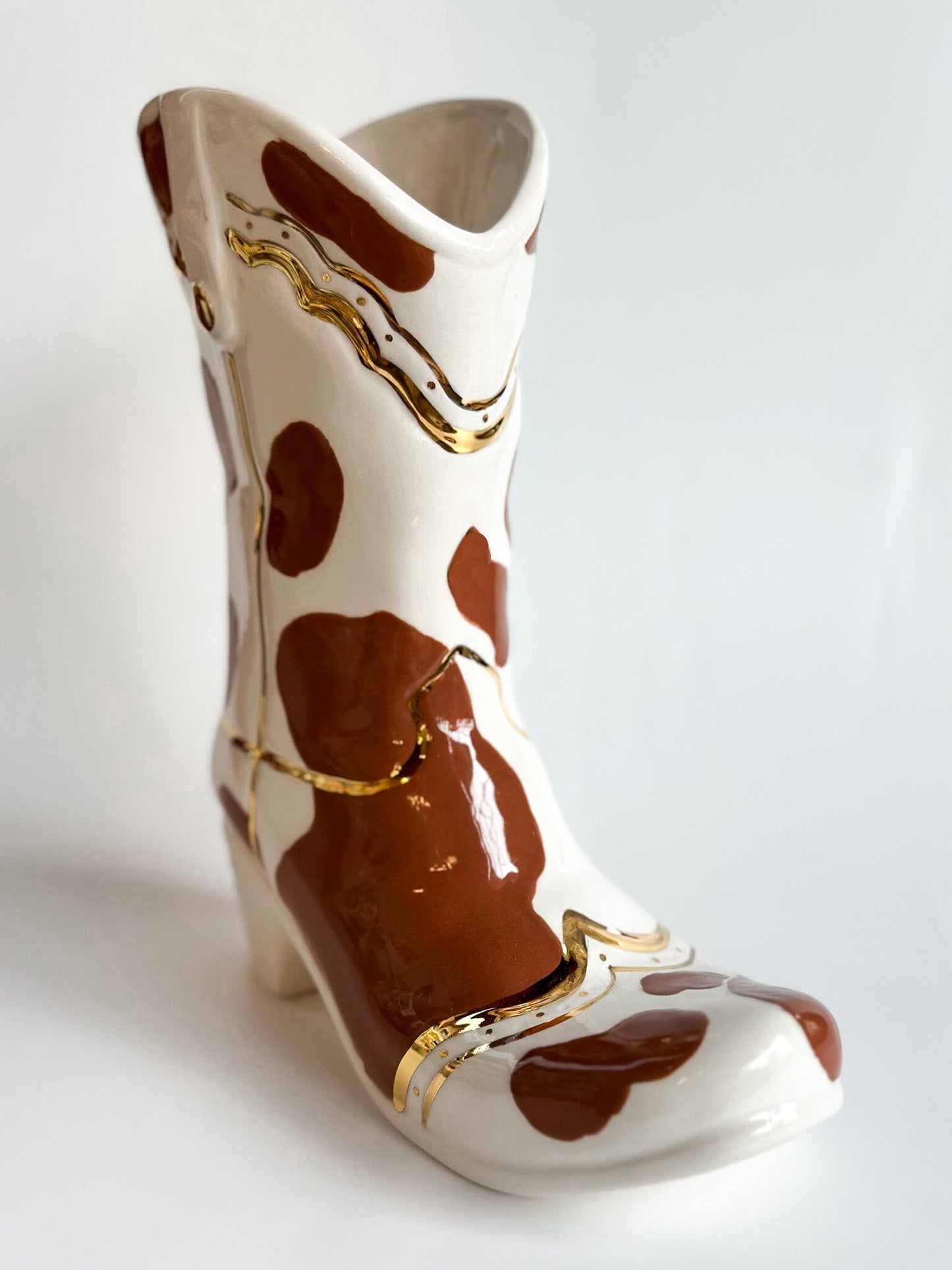 Cow Print Cowboy Boot Vase