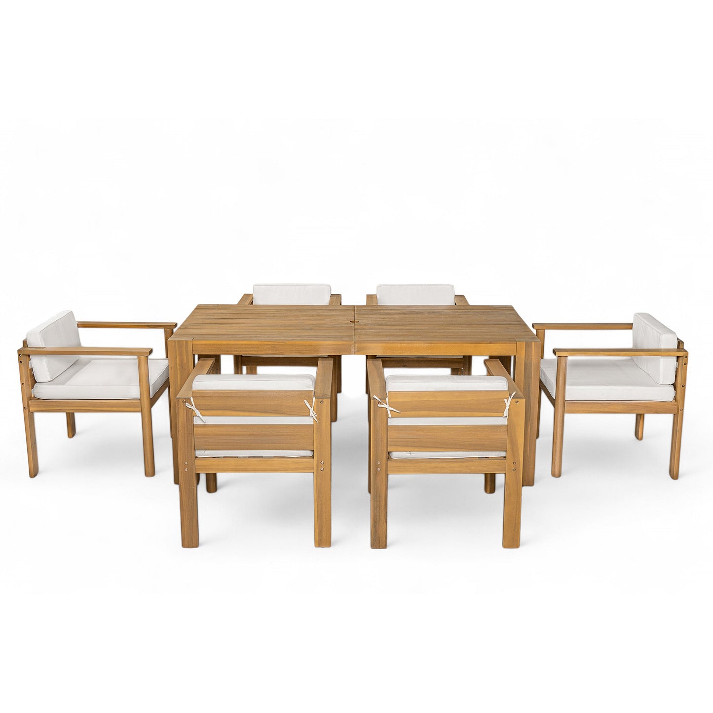 Patio Set Rectangle Light Teak with Removable Cushions for 6 72.8 Inch Table