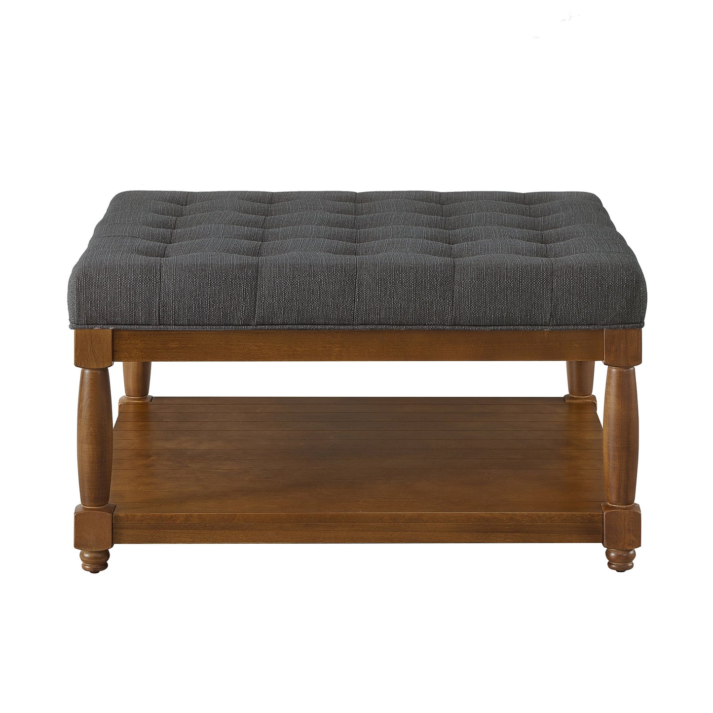 Large Square Upholstered Tufted Linen Ottoman Coffee Table, Charcoal