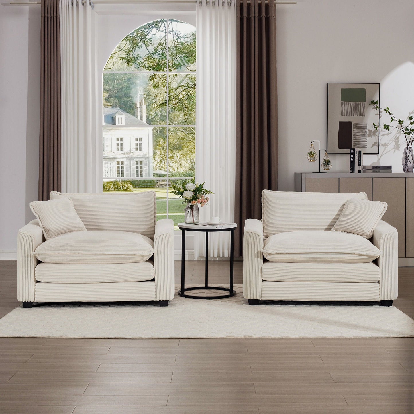 Modern Classic Fabric Single Chair Deep Seat Sofa With Pillow